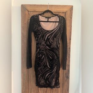 Black BCBG lace/ net dress with scoop neck and lining